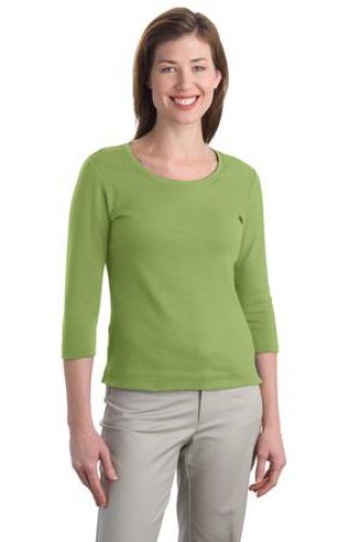 Ladies Modern Stretch Cotton 3/4-Sleeve Scoop Neck Shirt